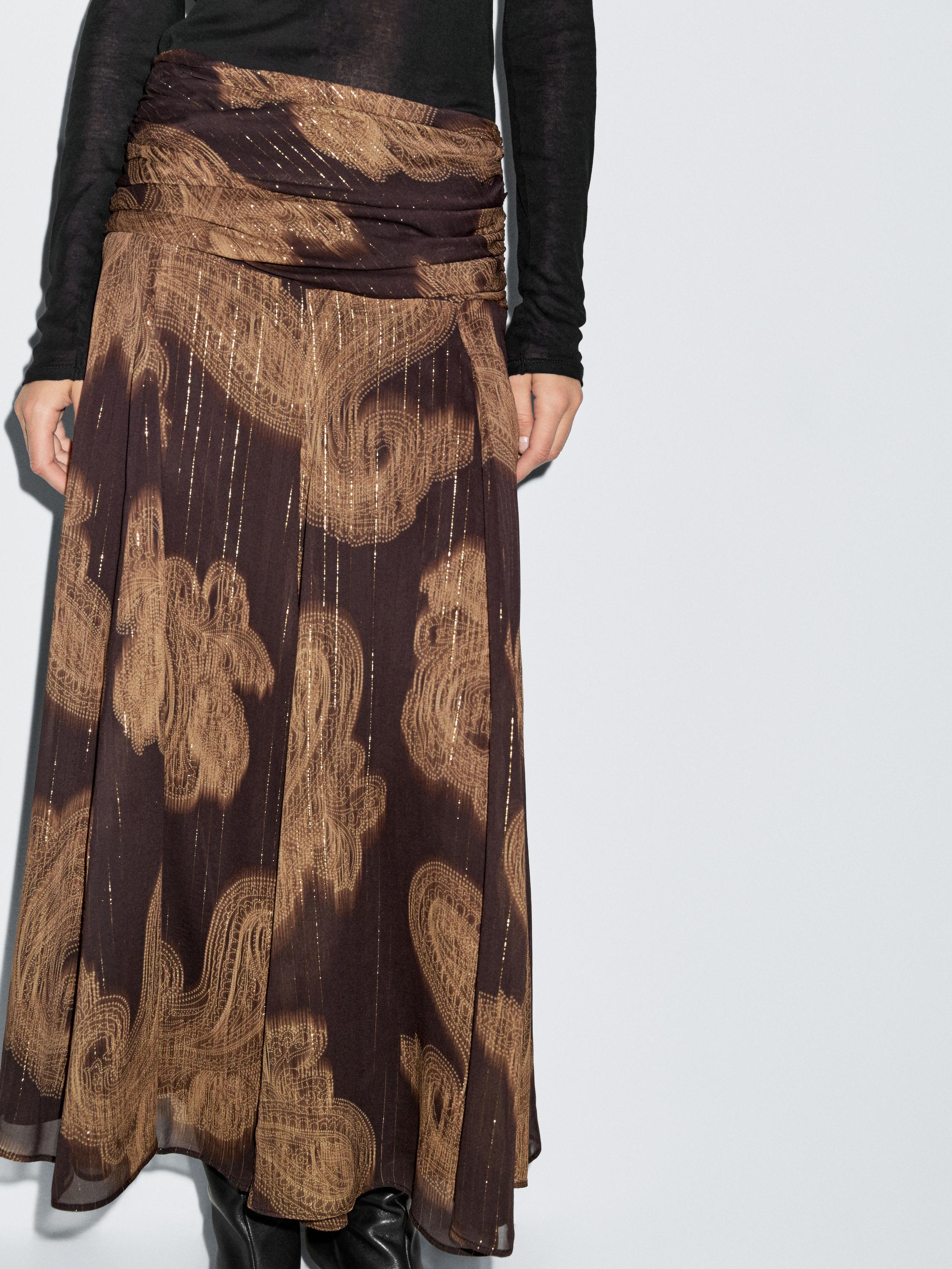 Jupe midi fluide à imprimé cachemire